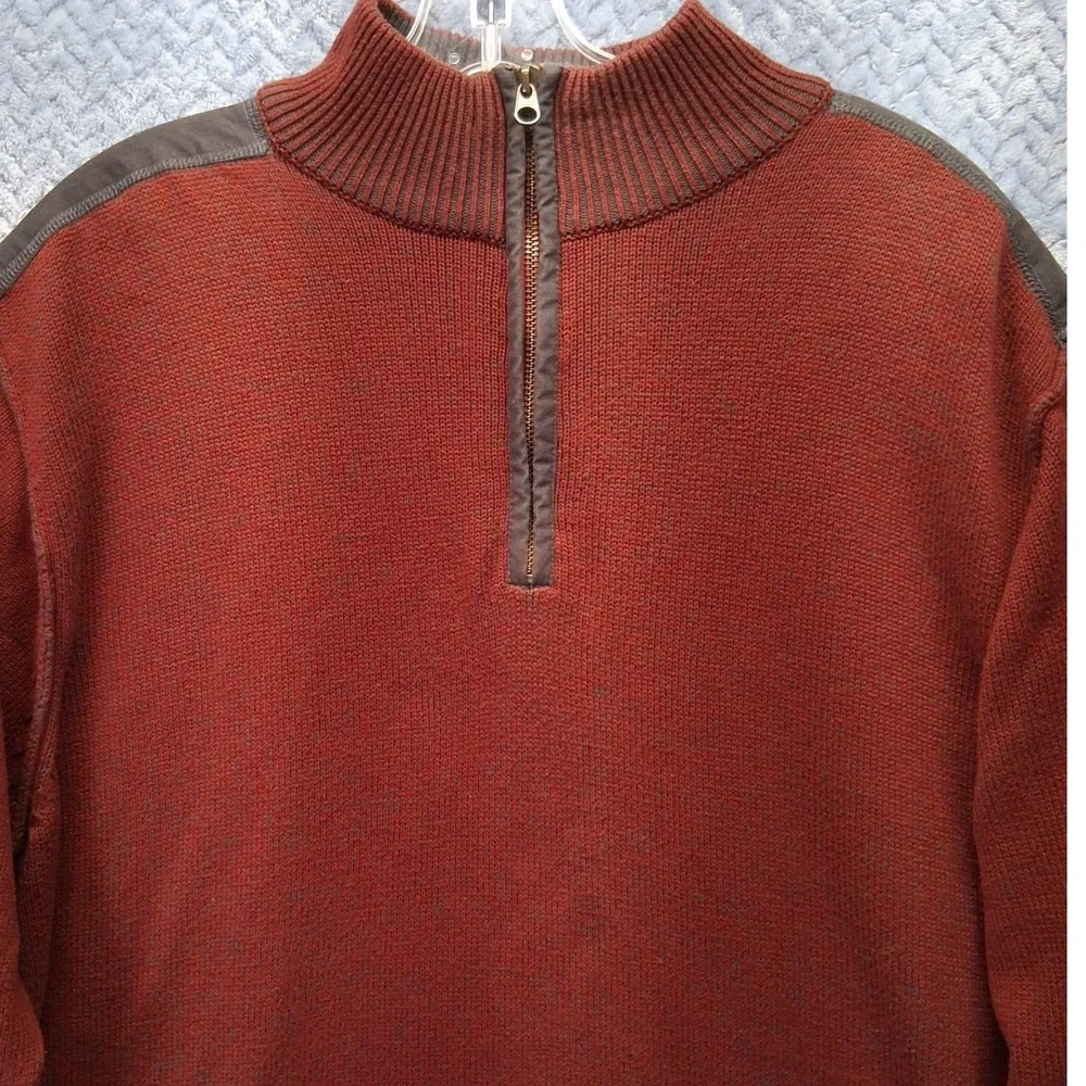 Ascend Mens Large Rust Red Quarter Zip Sweater Elbow Patches Outdoor Pullover